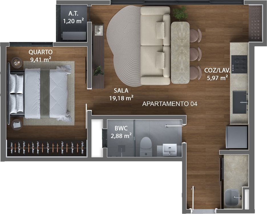 Planta baixa apartamento tipo 04 — 43,02m²