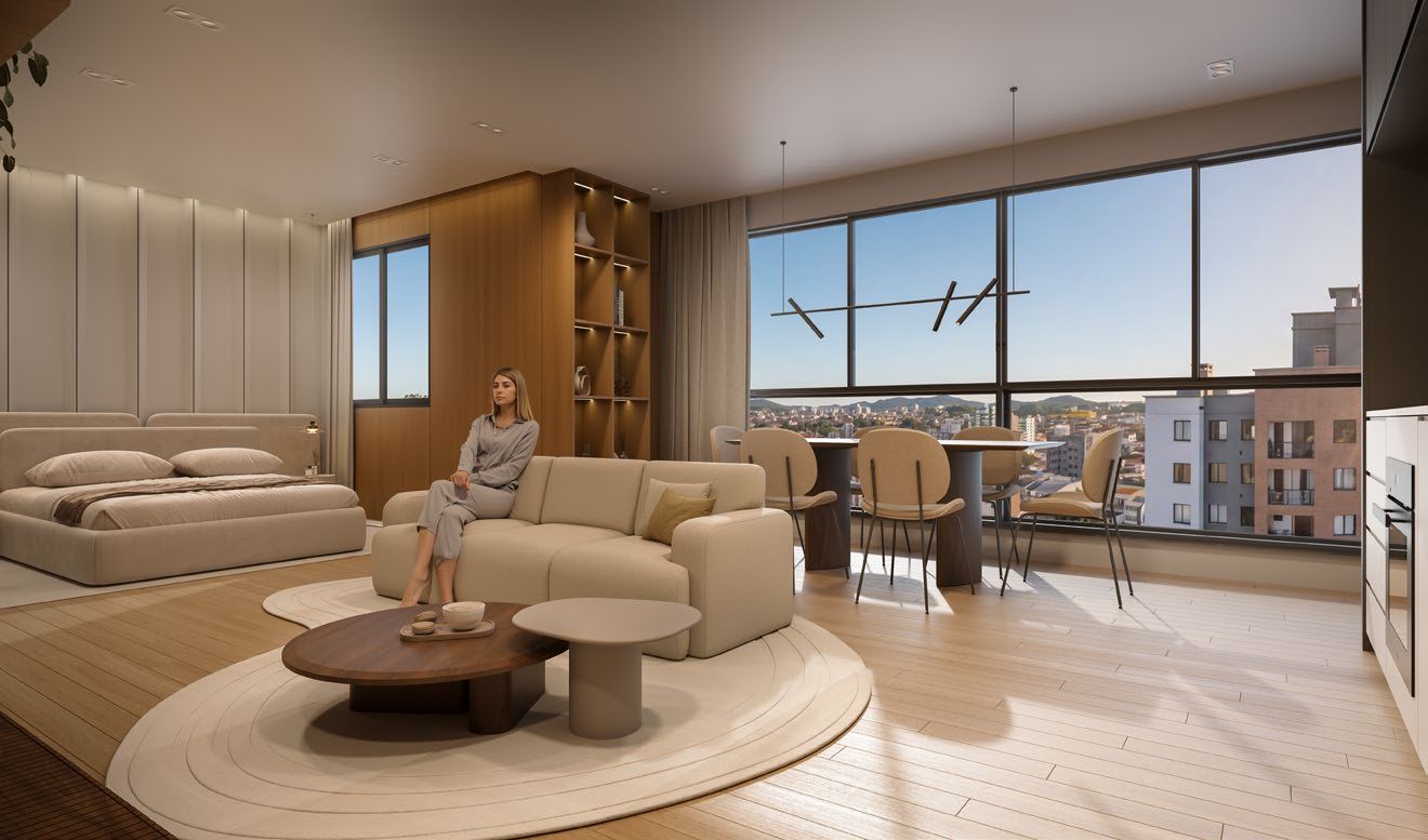 Studio amplo com janela panorâmica
